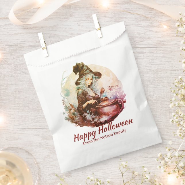 Pretty Witch and Cauldron Happy Halloween Favour Bags (Clipped)
