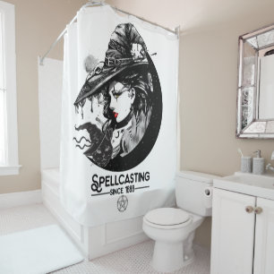 Pretty Witch & Black Cat Wiccan Wicca Spellcasting Shower Curtain
