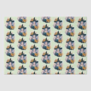 Pretty Witch Black Hat Stars Pattern Halloween Tissue Paper
