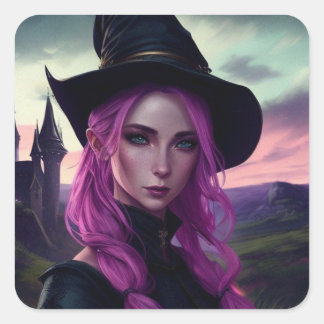 Pretty Witch Magnet Square Sticker