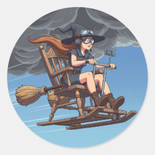 Pretty Witch Pilot Classic Round Sticker
