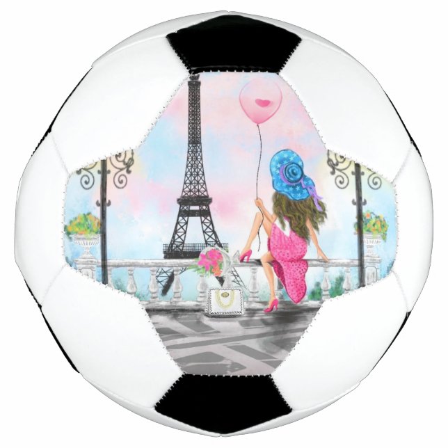 Pretty Woman and Pink Heart Balloon - I Love Paris Football (Front)