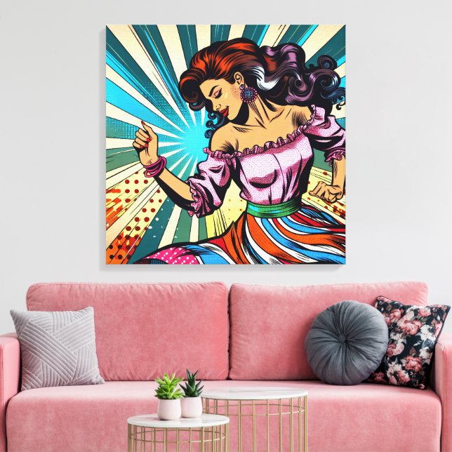 Pretty Woman Dancing Salsa Pop Art Canvas Print (Insitu(LivingRoom))