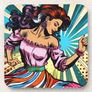 Pretty Woman Dancing Salsa Pop Art Coaster