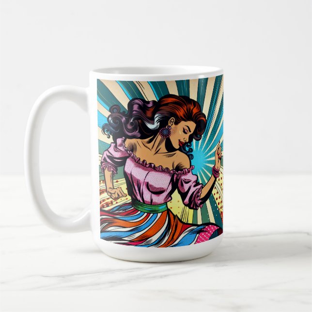 Pretty Woman Dancing Salsa Pop Art Coffee Mug (Left)