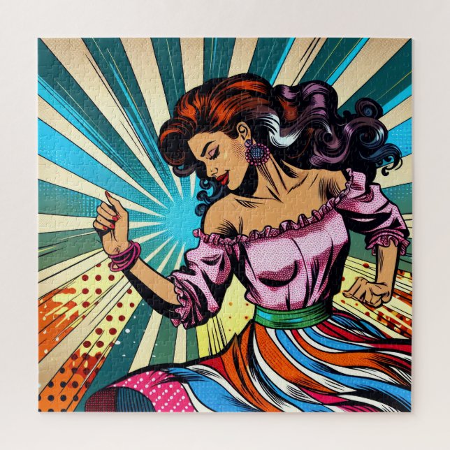 Pretty Woman Dancing Salsa Pop Art Jigsaw Puzzle (Vertical)