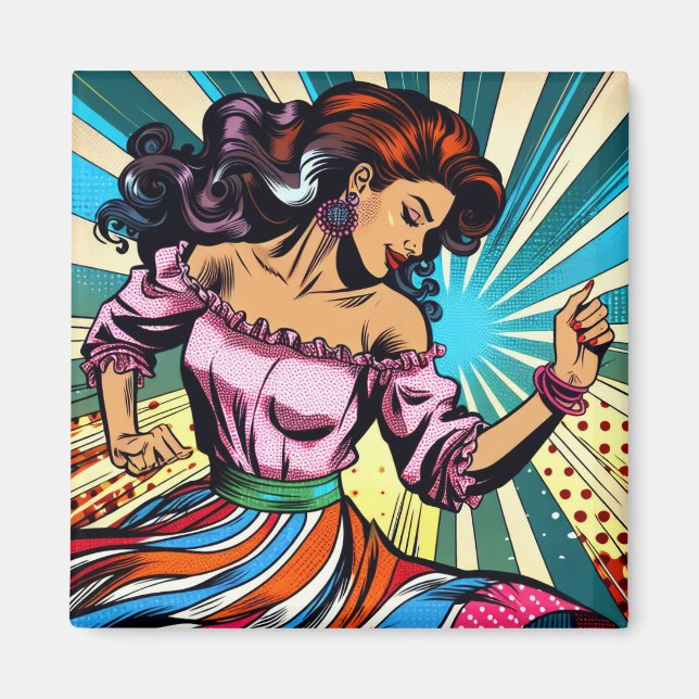 Pretty Woman Dancing Salsa Pop Art Magnet (Front)