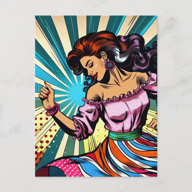 Pretty Woman Dancing Salsa Pop Art Postcard (Front)