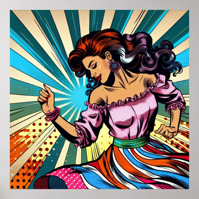 Pretty Woman Dancing Salsa Pop Art Poster (Front)