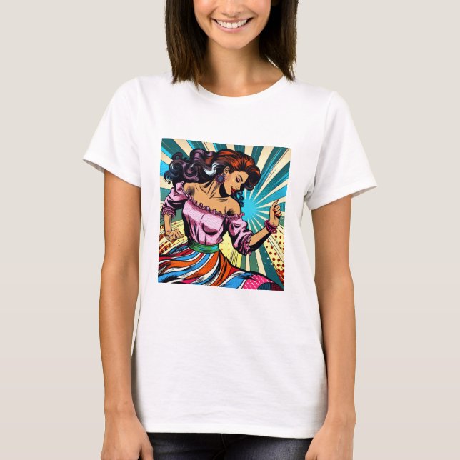 Pretty Woman Dancing Salsa Pop Art T-Shirt (Front)