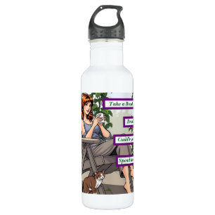 Pretty Woman Drinking Coffee, Her Dog and Plants 710 Ml Water Bottle