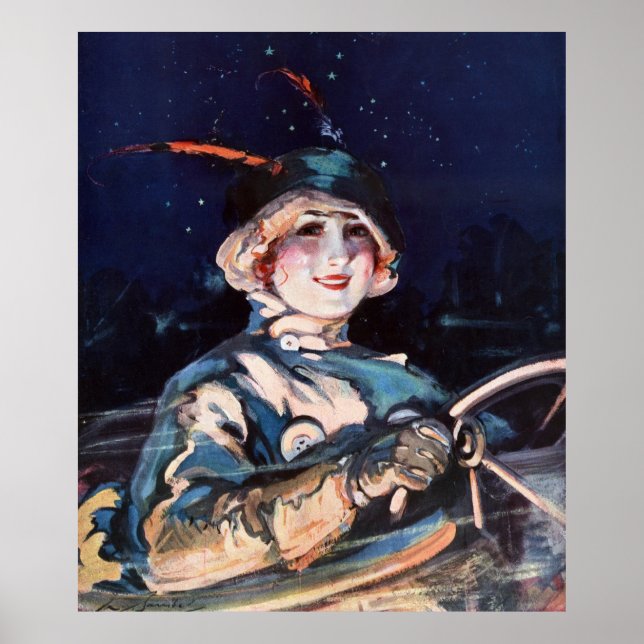 Pretty Woman Driving Car, 1920s Poster (Front)