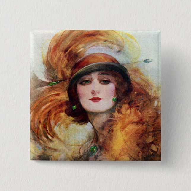 Pretty Woman Flapper Fashion 1920s 15 Cm Square Badge (Front)