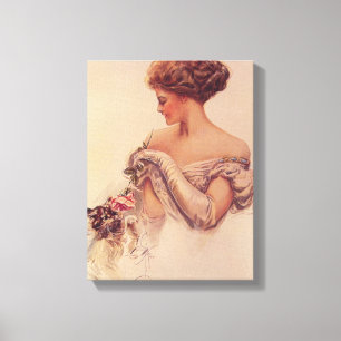 Pretty Woman Holding a Kitten (by Harrison Fisher) Canvas Print