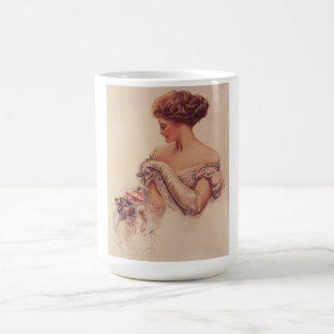 Pretty Woman Holding a Kitten (by Harrison Fisher) Coffee Mug