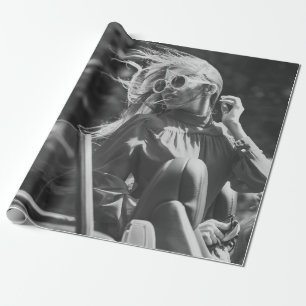 Pretty woman in convertible car wrapping paper