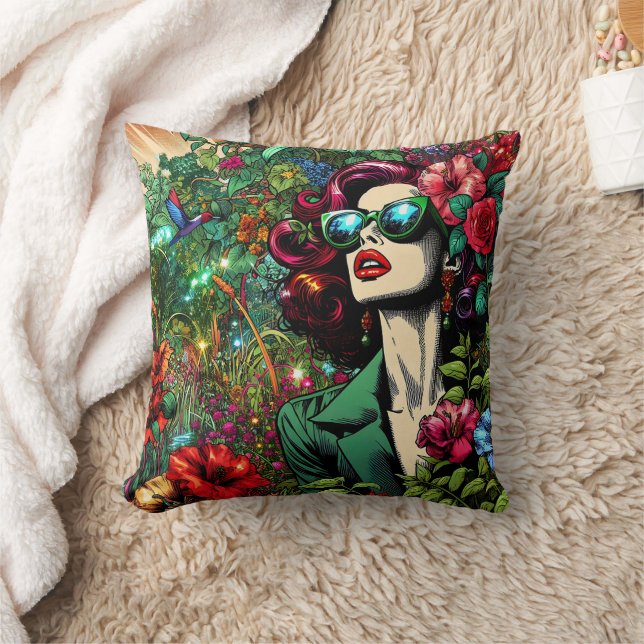 Pretty Woman in Flower Garden Cushion (Blanket)