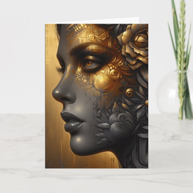 Pretty Woman in Gold | Blank Card (Front)