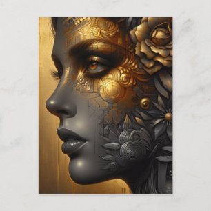 Pretty Woman in Gold   Blank Postcard