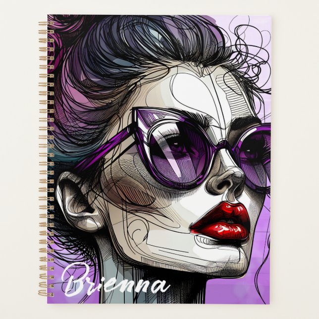 Pretty Woman in Purple Sunglasses and Red Lipstick Planner (Front)