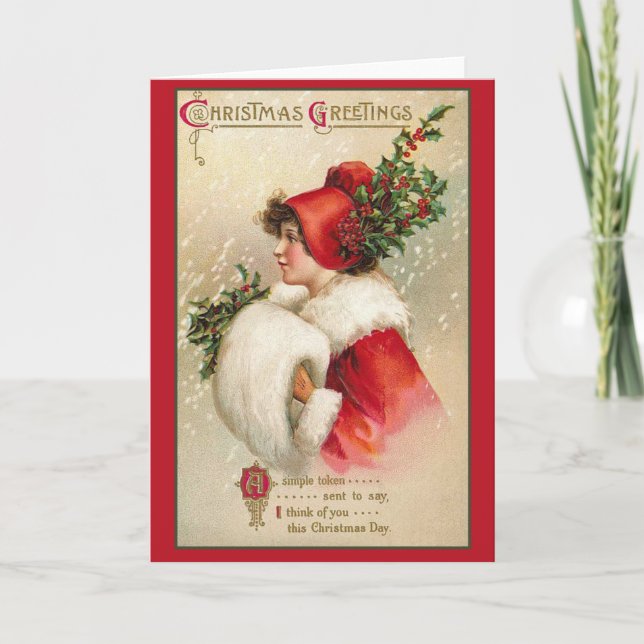 Pretty Woman in Scarlet Victorian Holiday Cards (Front)