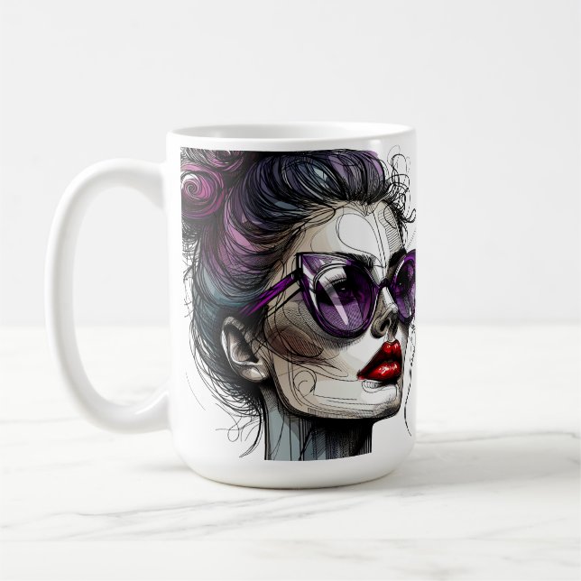 Pretty Woman in Sunglasses and Purple Lipstick Coffee Mug (Left)