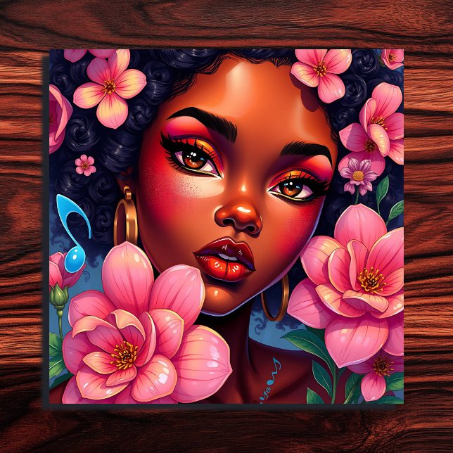 Pretty Woman of Colour with Pink Flowers  Poster (Creator Uploaded)
