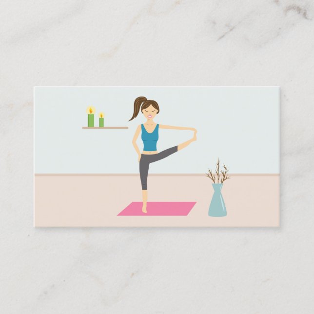Pretty Woman Practising Yoga In A Stylish Room Business Card (Front)