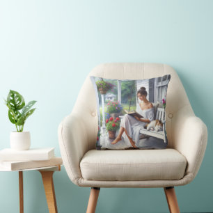 Pretty Woman Reading a Book Cushion