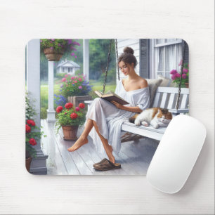 Pretty Woman Reading a Book Mouse Mat