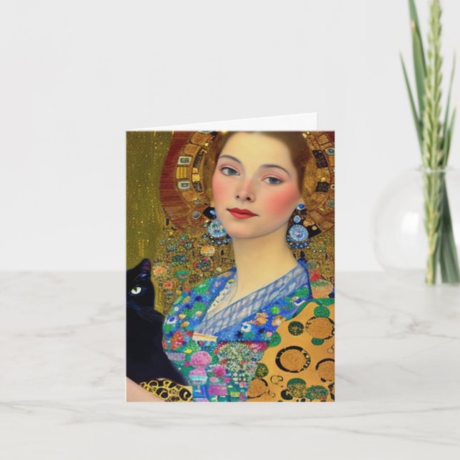 Pretty Woman with Black Cat Card (Front)