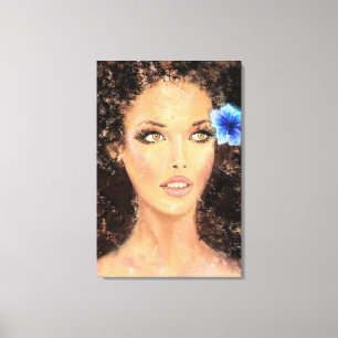Pretty Woman with Blue Flower - Original Painting Canvas Print
