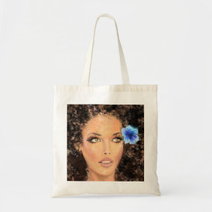 Pretty Woman with Blue Flower - Original Painting Tote Bag