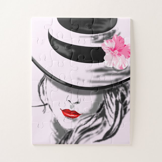 Pretty Woman with Hat Jigsaw Puzzle (Vertical)