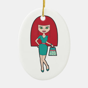 Pretty Woman with retro Handbag Ceramic Tree Decoration