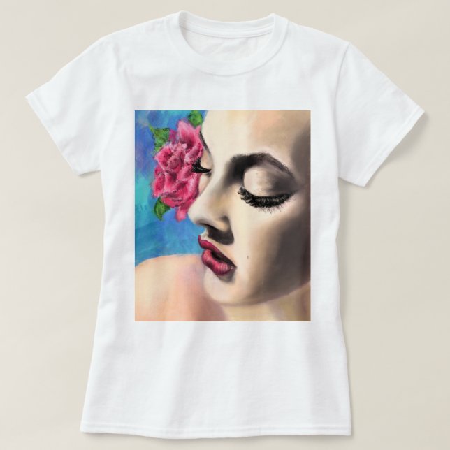 Pretty Woman with Rose T-Shirt (Design Front)