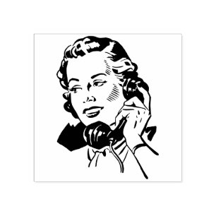 PRETTY WOMEN ON THE PHONE Comic art Rubber Stamp