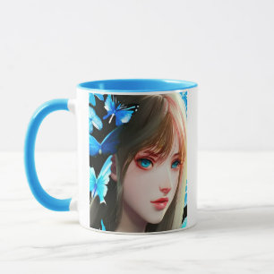 Pretty Women with Blue Butterflies Personalised Mug