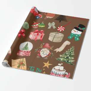 Pretty wood colour Christmas pattern Watercolor Wrapping Paper