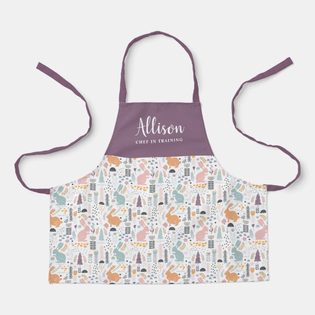Pretty Woodland Forest Pattern Girls Chef Training Apron (Front)
