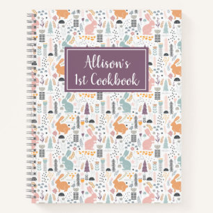 Pretty Woodland Forest Rabbit Pattern 1st Cookbook Notebook