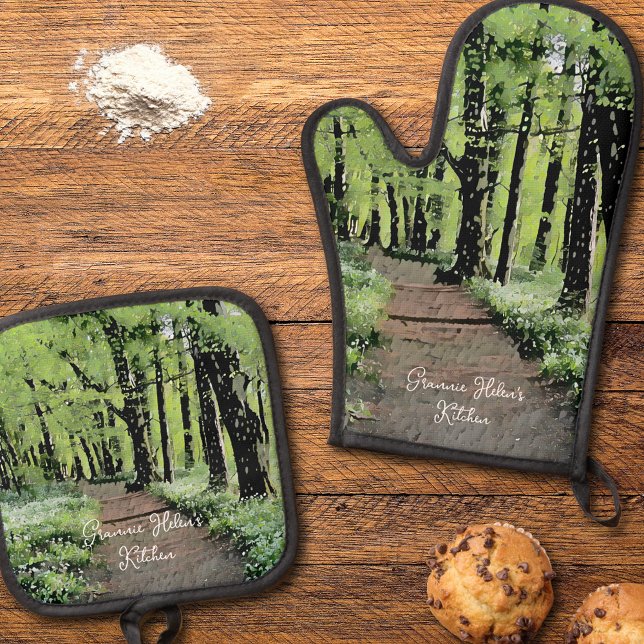 Pretty Woodland  Personalised Oven Mitt & Pot Holder Set (Creator Uploaded)