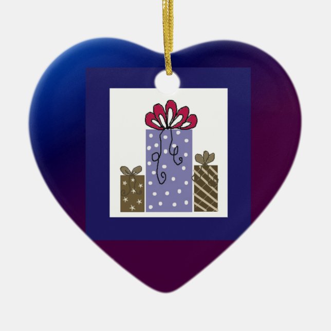 Pretty Wrapped Presents Ceramic Tree Decoration (Front)