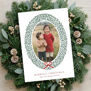 Pretty Wreath and Bow Christmas Photo Holiday Card