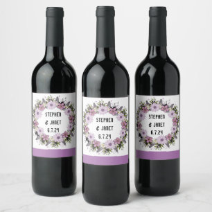Pretty Wreath Modern Design Floral Flowers Wine Label