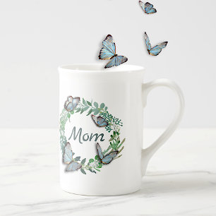 Pretty Wreath with Butterflies Mothers Day  Bone China Mug
