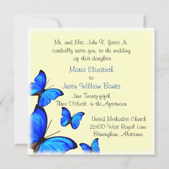 Pretty Yellow and Blue Wedding Invitation (Front)