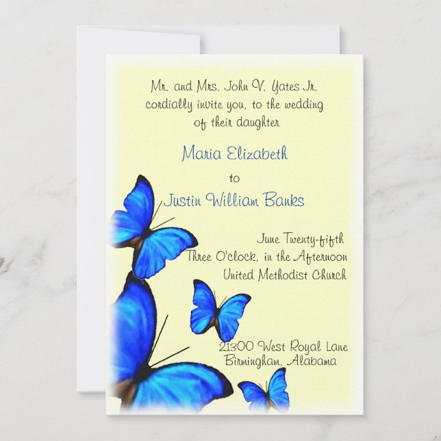 Pretty yellow and blue Wedding Invitation (Front)