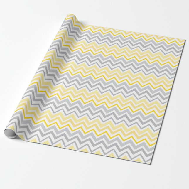 Pretty Yellow and Grey Chevron Wrapping Paper (Unrolled)