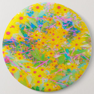 Pretty Yellow and Red Flowers with Turquoise 6 Cm Round Badge